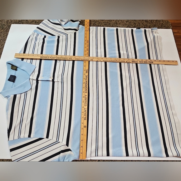 Kani Gold Polo Shirt Mens 3X Blue White Striped Embroidered Logo READ - Picture 4 of 12